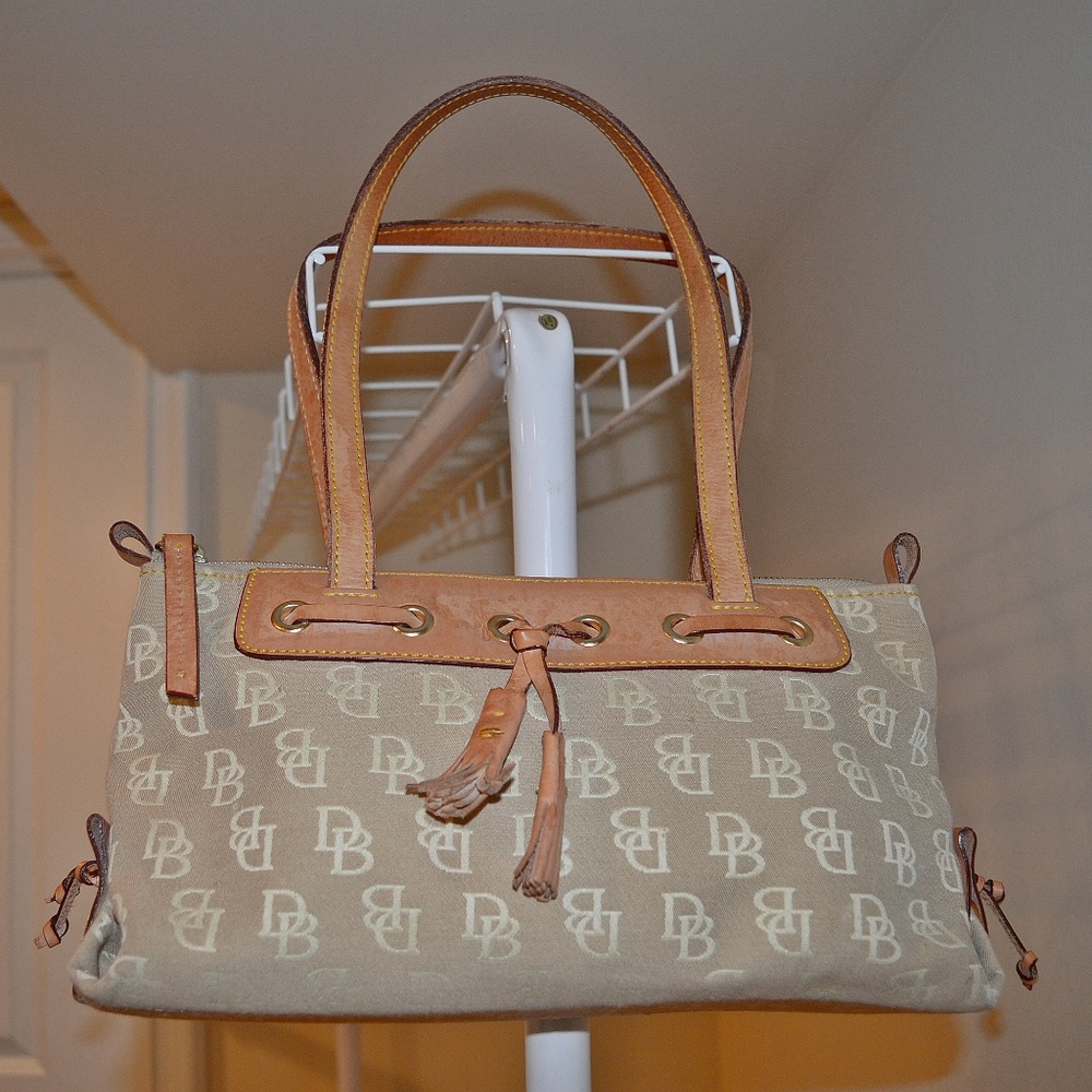 Dooney & Bourke Tassle Back Canvas and Leather Bag